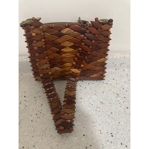 Vintage 1970s Handcrafted Brazilian Wooden Tiled Crossbody Bag - Signed Hardware